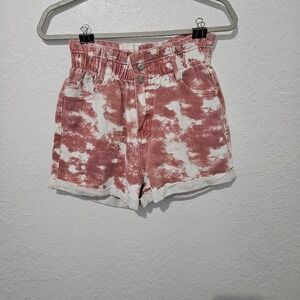 ACID WASH High Waist Paper bag Cuffed Denim Shorts Size Med 90's Style Boho NWT